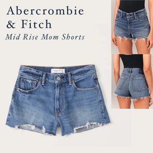 Abercrombie Mid Rise Mom Shorts Dark Wash